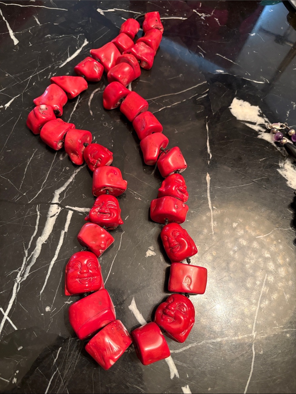 Red Coral Buddha Face Chunky Necklace